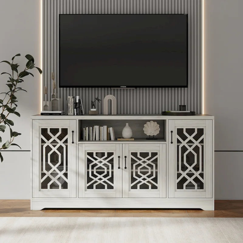 TV Stand for 65+ Inch TV, Rustic Media Console with Storage Shelves, Wood Television Stand for Living Room