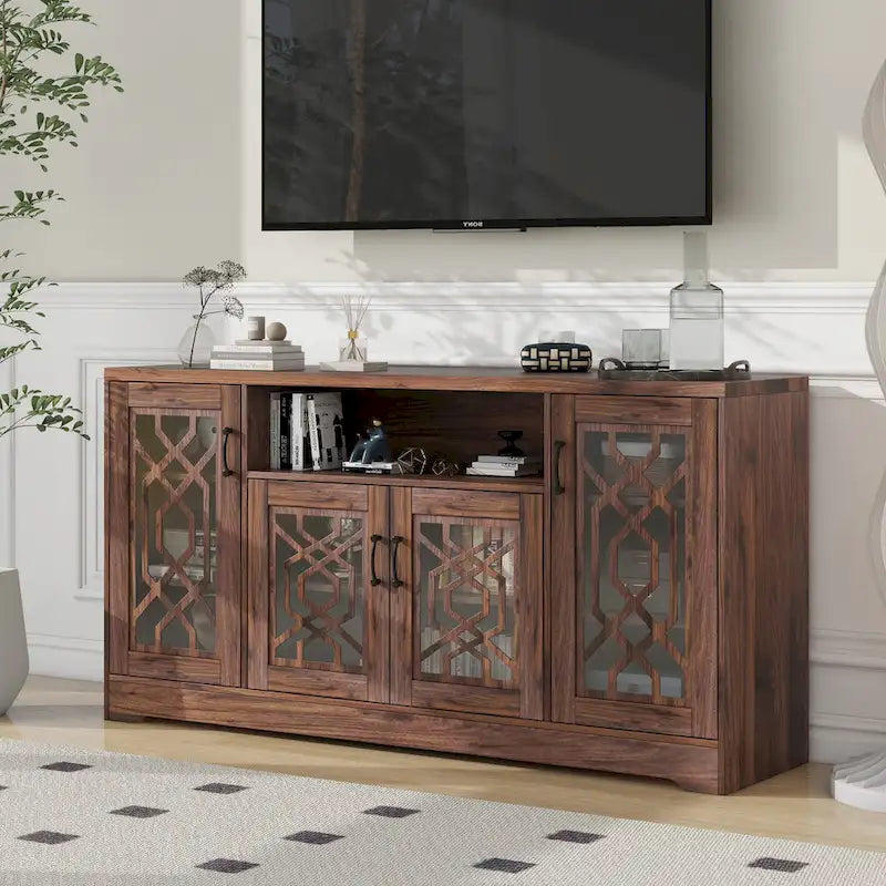 TV Stand for 65+ Inch TV, Rustic Media Console with Storage Shelves, Wood Television Stand for Living Room