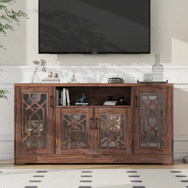 TV Stand for 65+ Inch TV, Rustic Media Console with Storage Shelves, Wood Television Stand for Living Room
