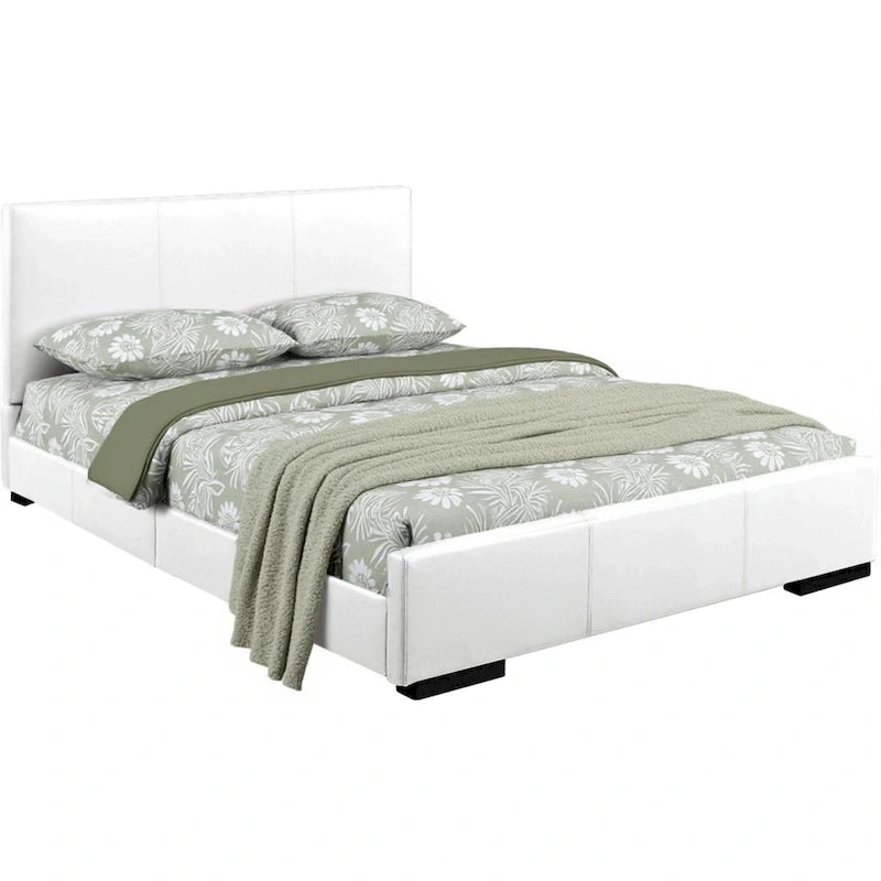 Wit bedframe van imitatieleer voor kingsize bed met hoofdbord