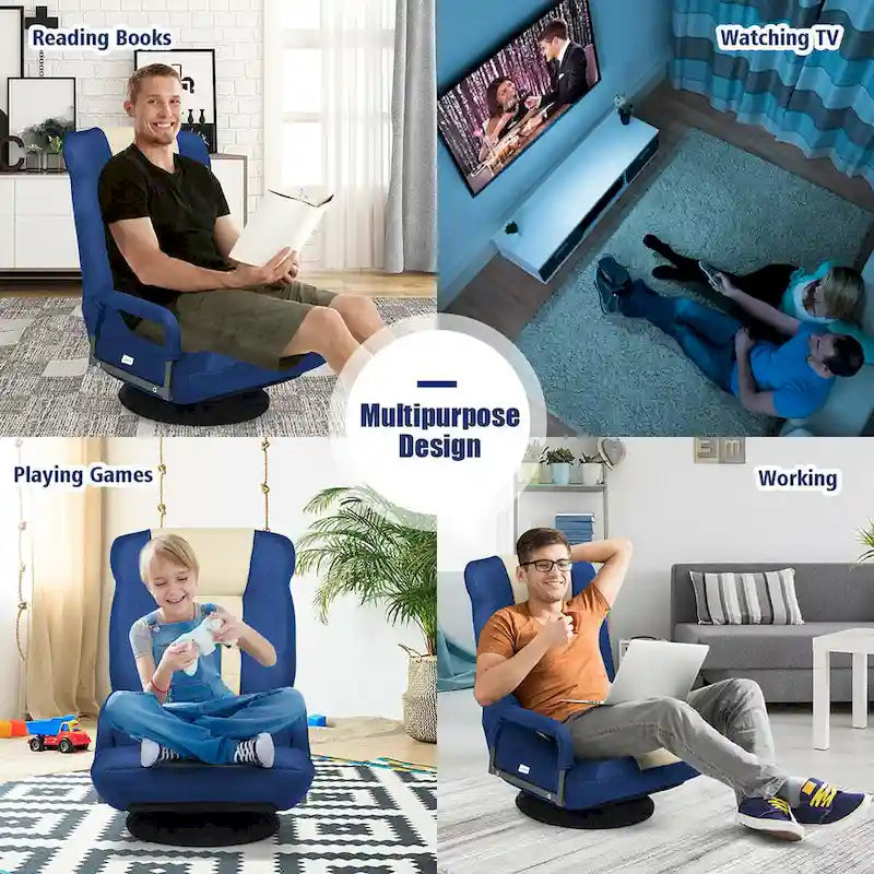 360-Degree Swivel Gaming Floor Chair with Foldable Adjustable Backrest