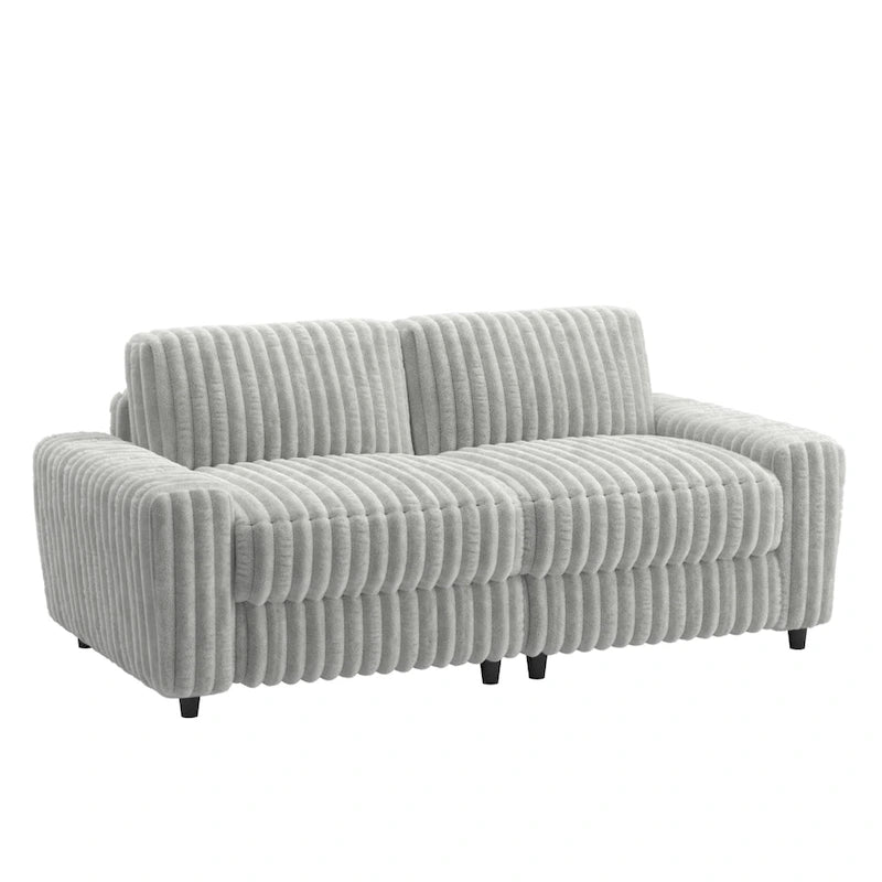 Causeuse en tissu chenille à effet pelucheux avec coussins en plumes