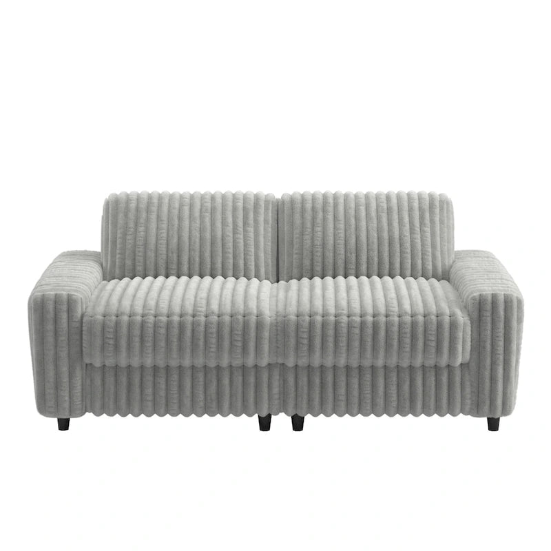 Furry Channel Fabric Loveseat with Feather Cushions