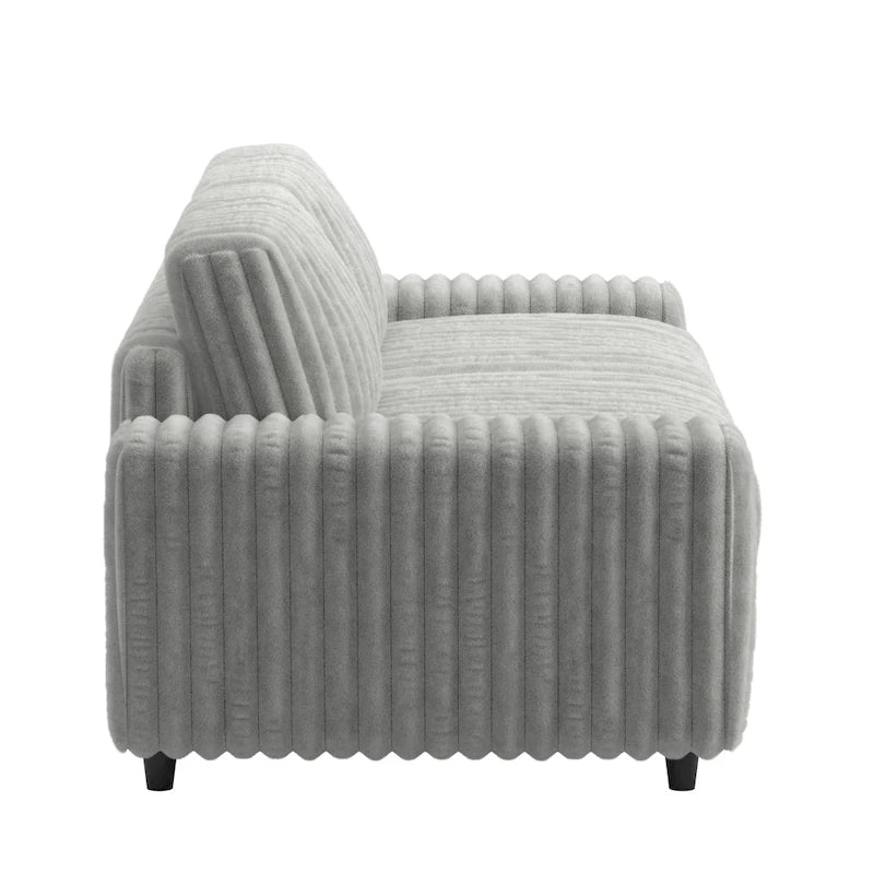 Furry Channel Fabric Loveseat with Feather Cushions