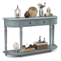 52-Inch Blue Console Table with Two Drawers and Open Shelf