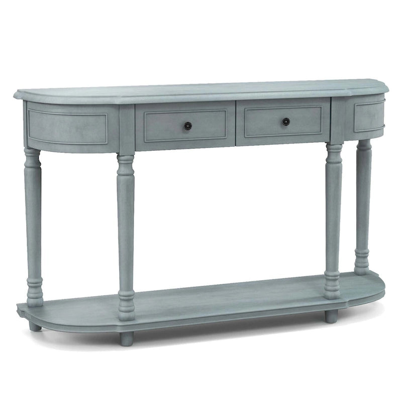 52-Inch Blue Console Table with Two Drawers and Open Shelf