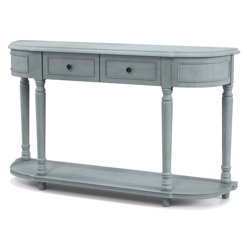 52-Inch Blue Console Table with Two Drawers and Open Shelf