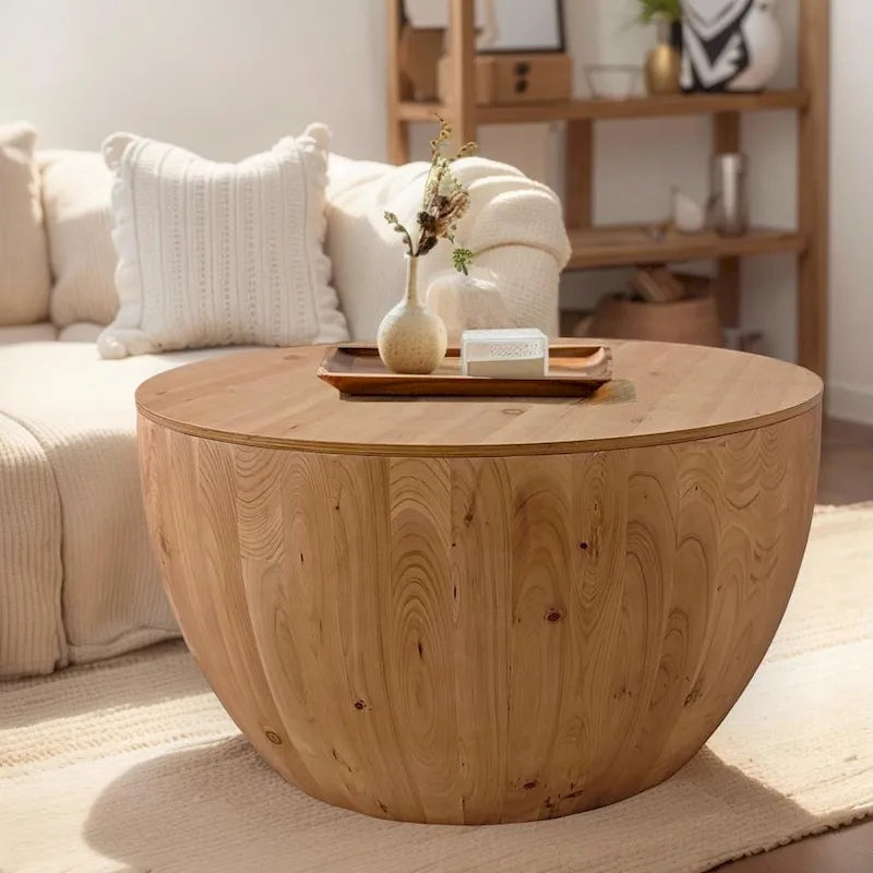 Vintage Style Bucket Shaped Coffee Table with Storage Function