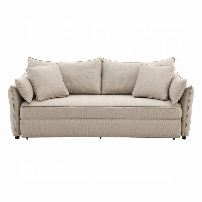 87-Inch Beige Sleeper Sofa with Full-Size Pull-Out Bed