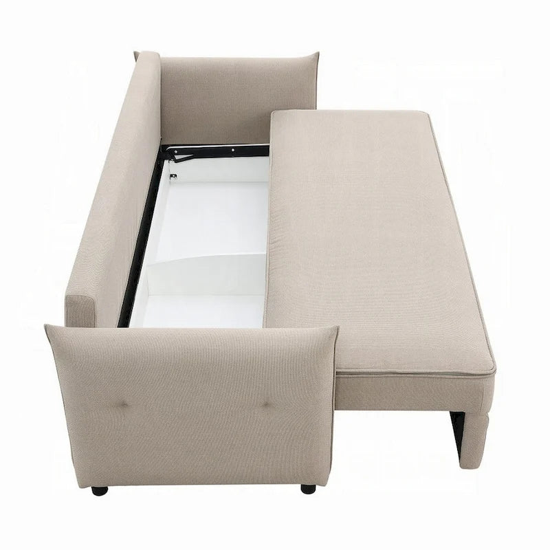87-Inch Beige Sleeper Sofa with Full-Size Pull-Out Bed