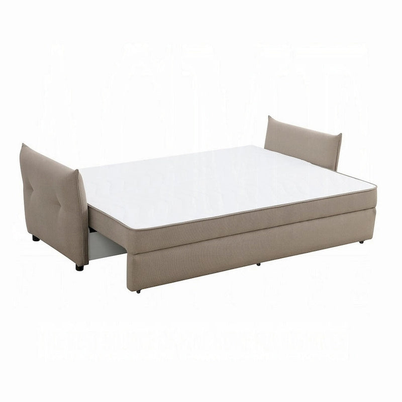 87-Inch Beige Sleeper Sofa with Full-Size Pull-Out Bed