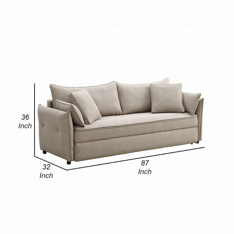 87-Inch Beige Sleeper Sofa with Full-Size Pull-Out Bed