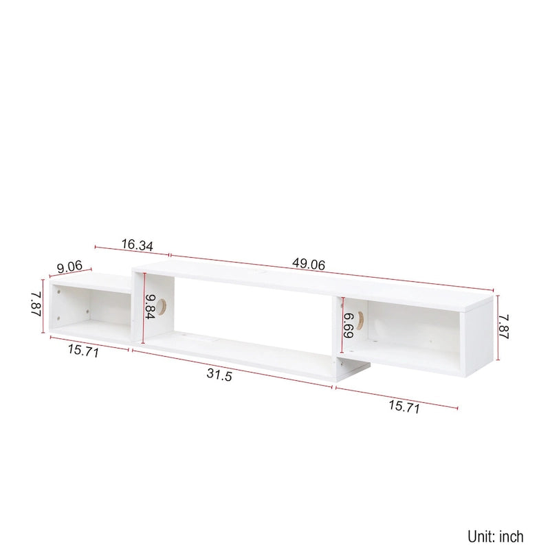 Modern Floating TV Stand with 3 Tier Shelves and 20 Color LEDs for Wall Mounted Home Theater and Office