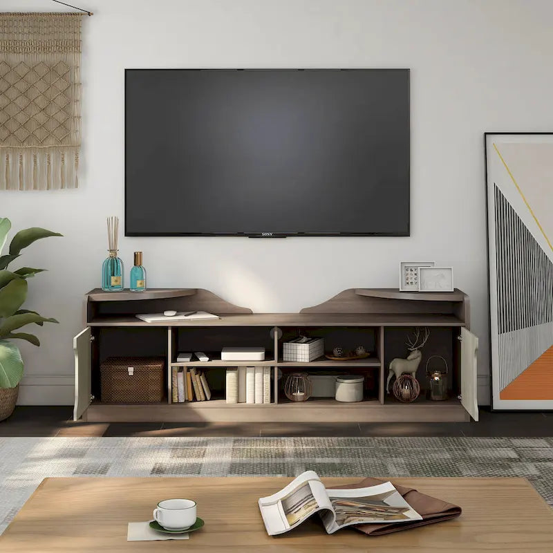 Meuble TV rustique bicolore de 72 pouces avec rangement