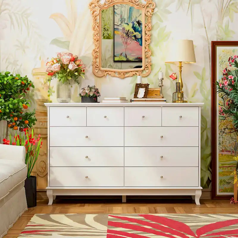 White Lacquer-Finish 10-Drawer Dresser