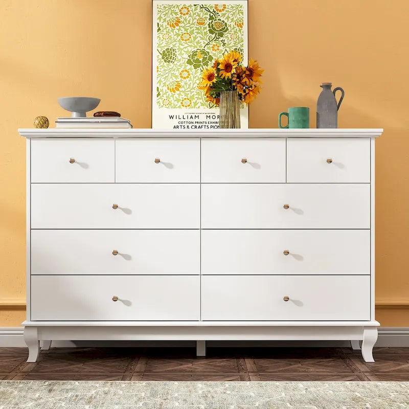 White Lacquer-Finish 10-Drawer Dresser