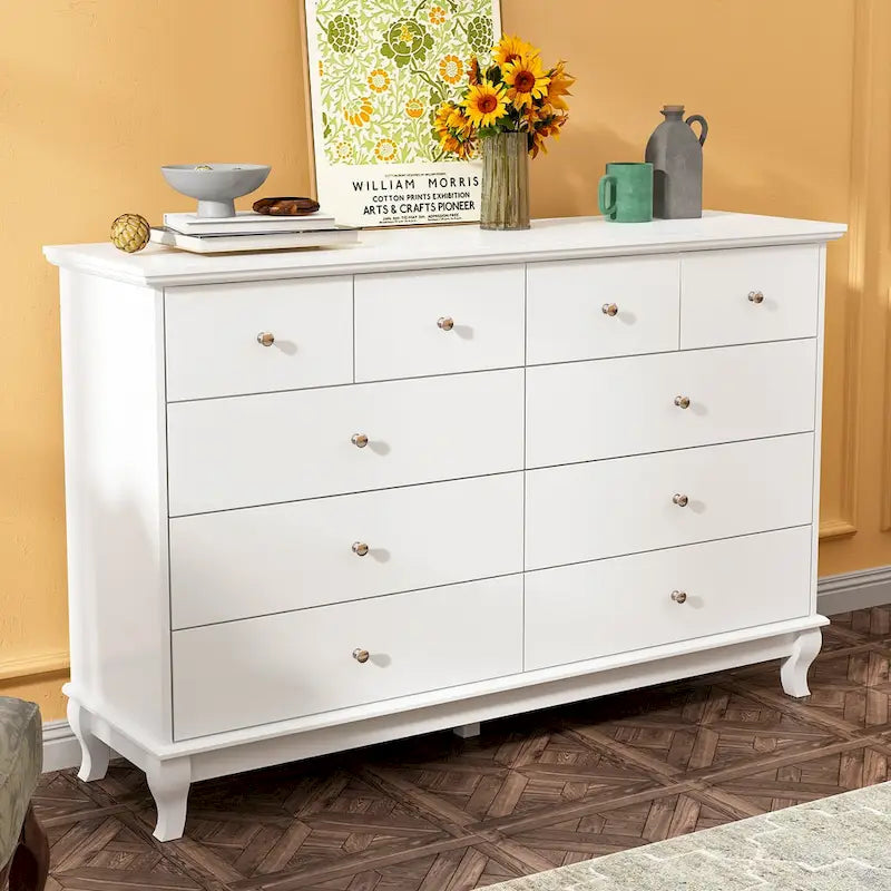 White Lacquer-Finish 10-Drawer Dresser