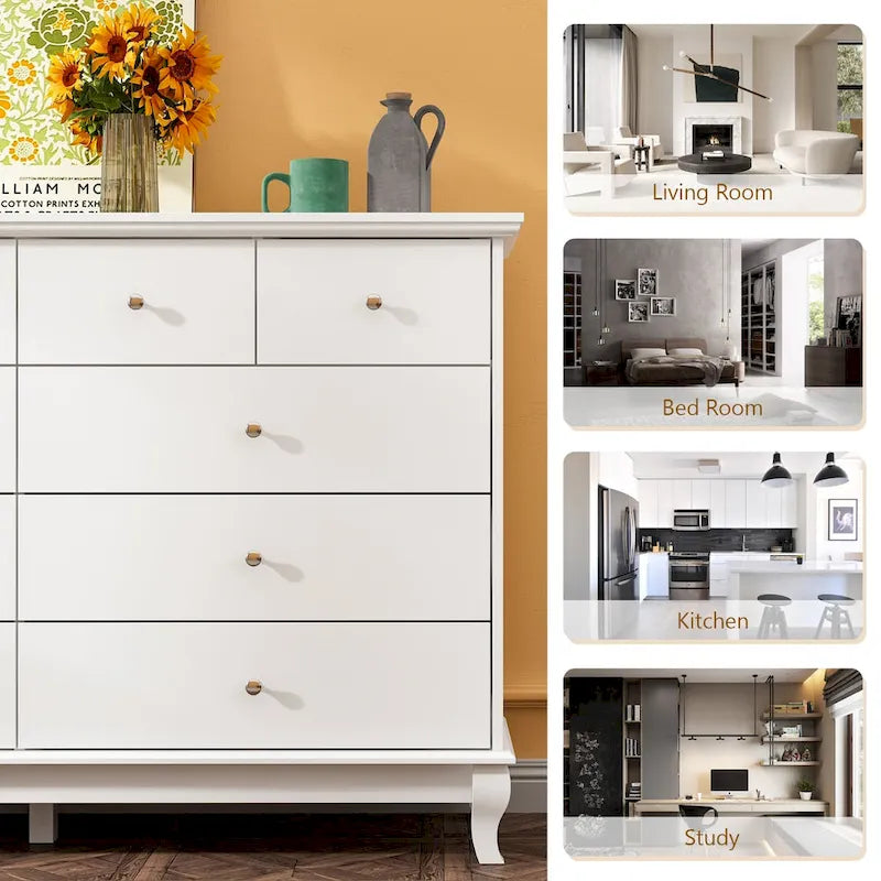 White Lacquer-Finish 10-Drawer Dresser