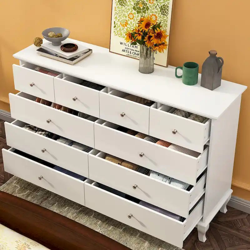 White Lacquer-Finish 10-Drawer Dresser