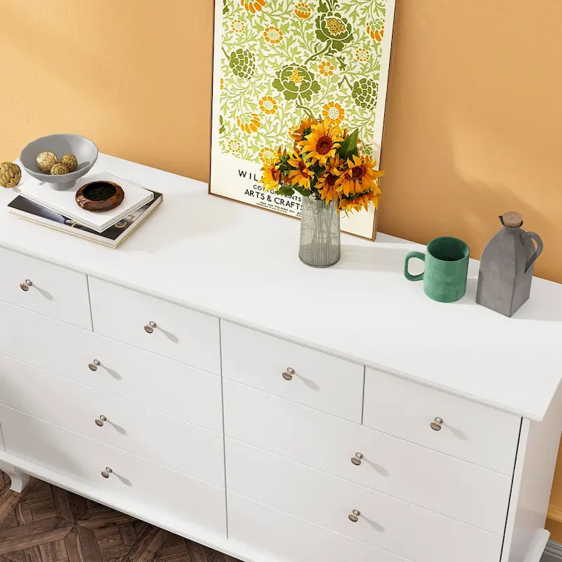 White Lacquer-Finish 10-Drawer Dresser
