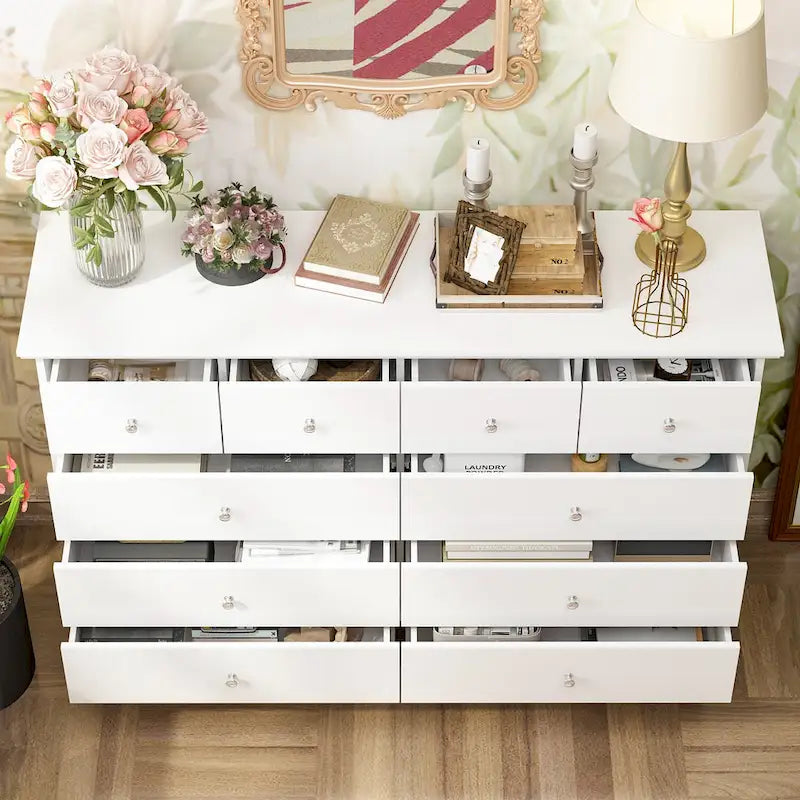 White Lacquer-Finish 10-Drawer Dresser