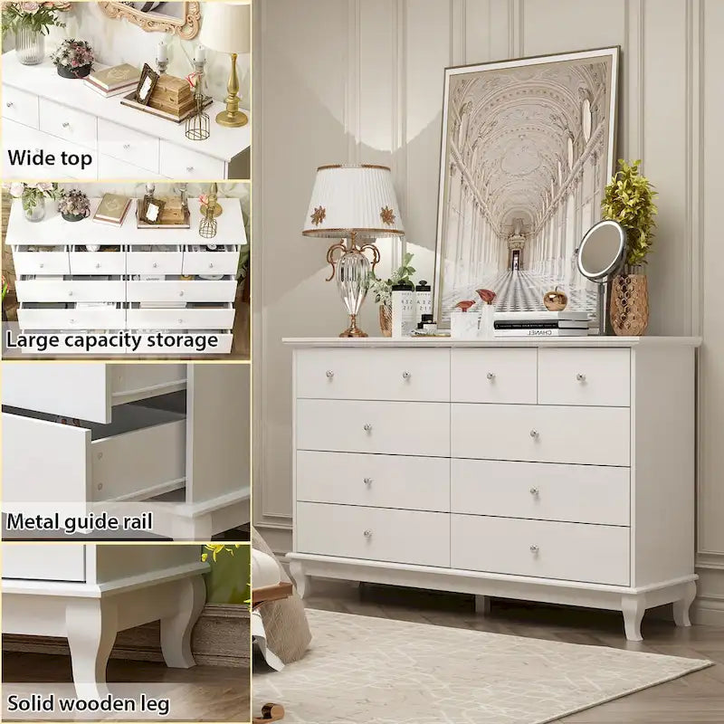 White Lacquer-Finish 10-Drawer Dresser