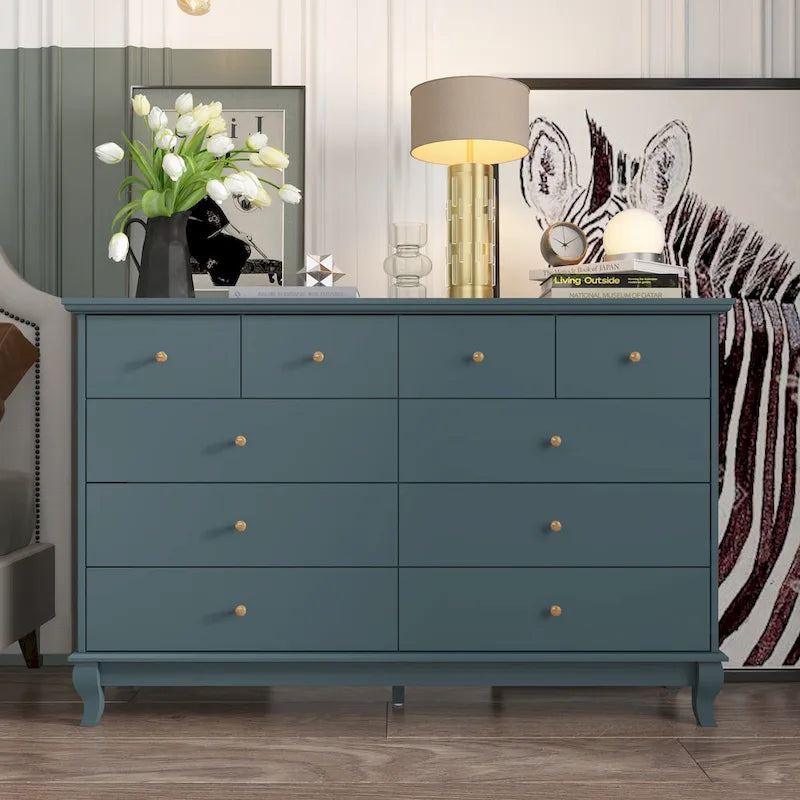 White Lacquer-Finish 10-Drawer Dresser