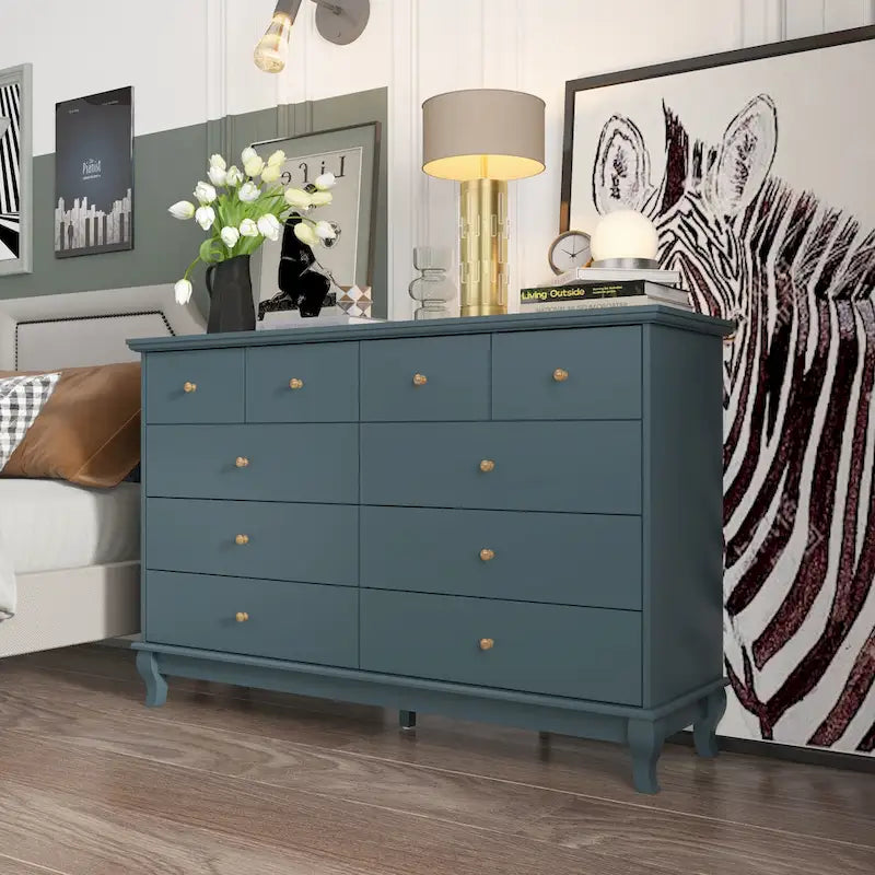 White Lacquer-Finish 10-Drawer Dresser