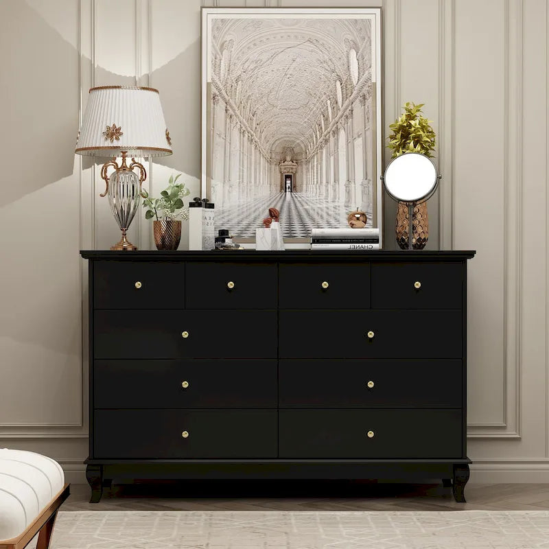 White Lacquer-Finish 10-Drawer Dresser