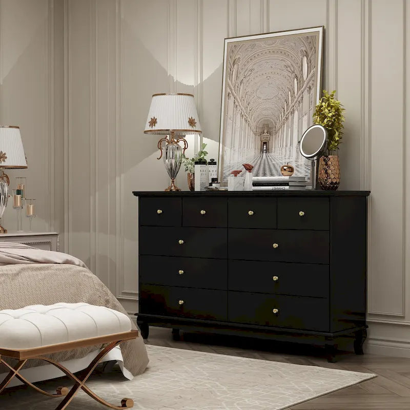 White Lacquer-Finish 10-Drawer Dresser