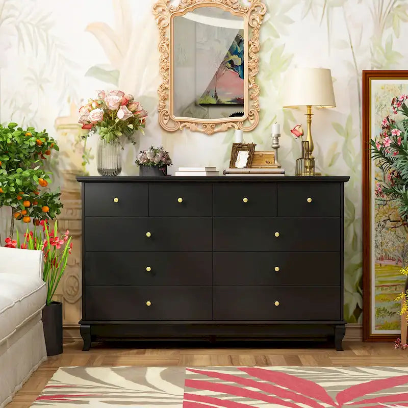 White Lacquer-Finish 10-Drawer Dresser