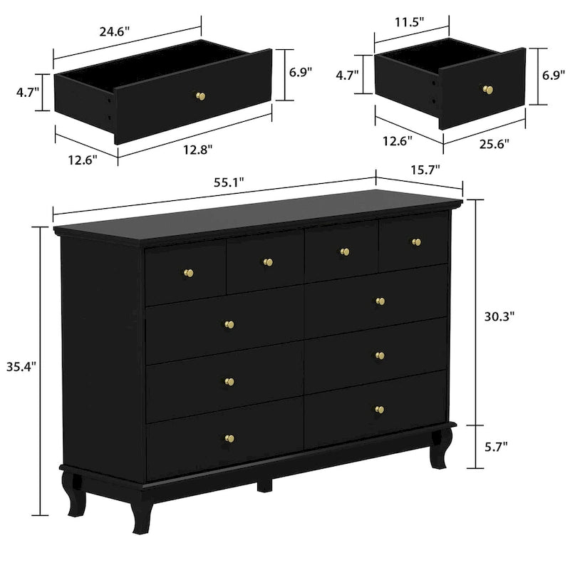 White Lacquer-Finish 10-Drawer Dresser