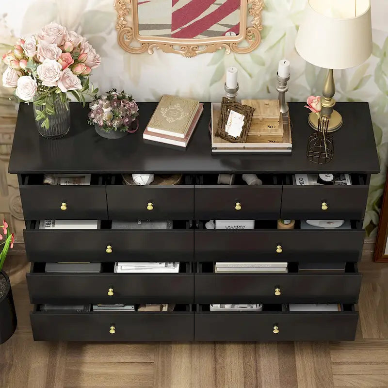 White Lacquer-Finish 10-Drawer Dresser