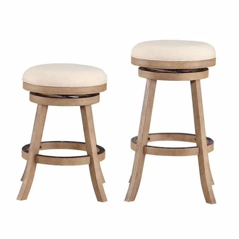 Rückenfreier Drehhocker mit Leinensitz und Gestell aus Rubberwood