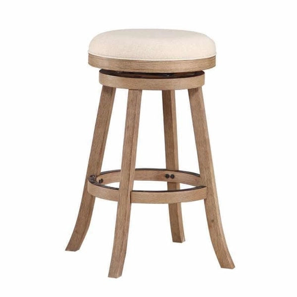 Rückenfreier Drehhocker mit Leinensitz und Gestell aus Rubberwood