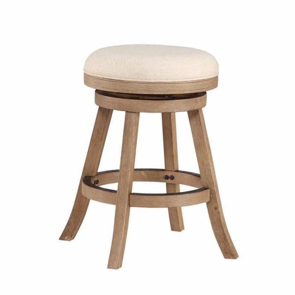 Backless Swivel Stool with Linen Seat and Rubberwood Frame