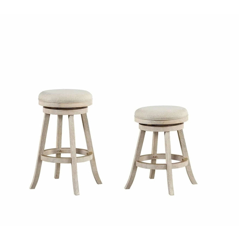 Rückenfreier Drehhocker mit Leinensitz und Gestell aus Rubberwood