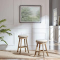 Rückenfreier Drehhocker mit Leinensitz und Gestell aus Rubberwood