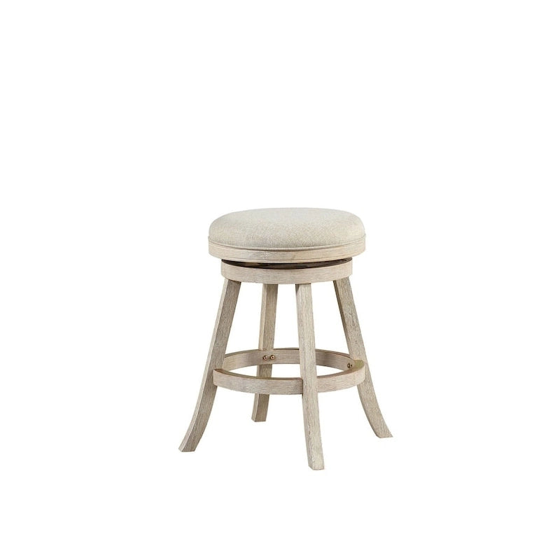 Rückenfreier Drehhocker mit Leinensitz und Gestell aus Rubberwood