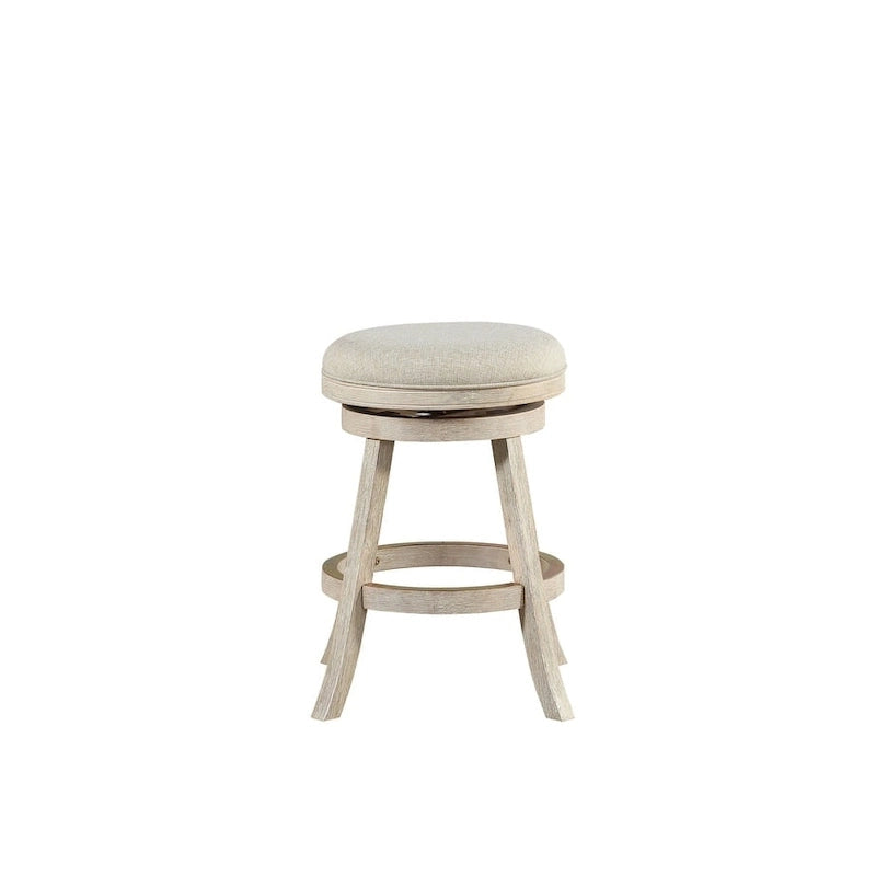 Rückenfreier Drehhocker mit Leinensitz und Gestell aus Rubberwood