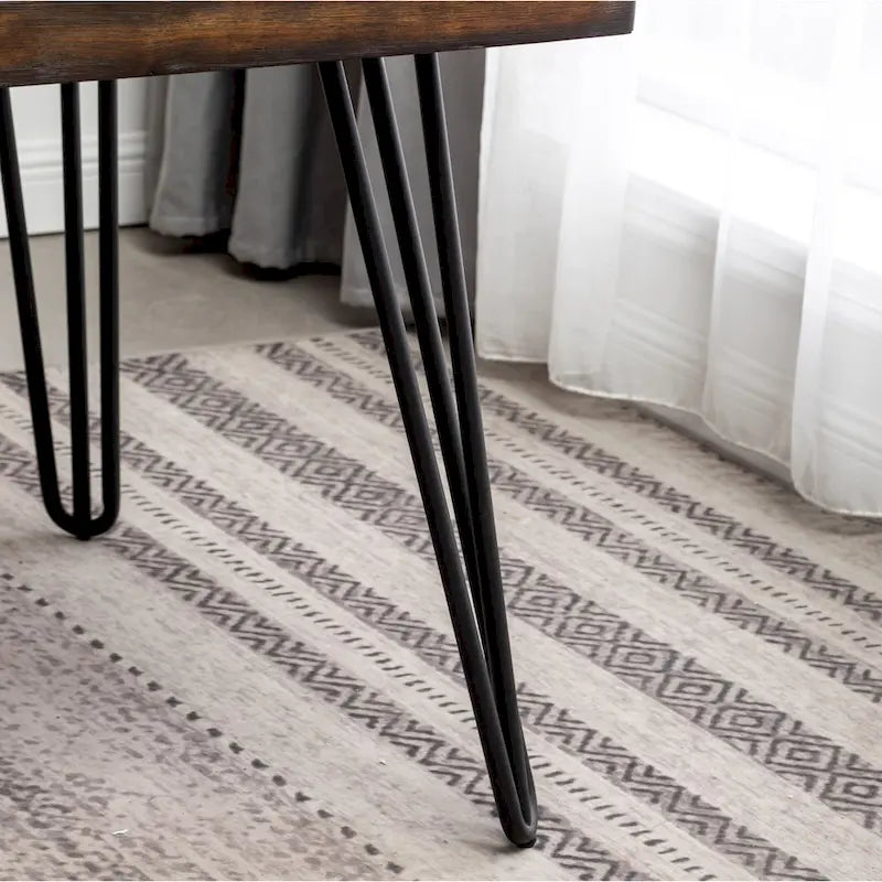 Industrial Dining Table with Metal Hairpin Legs, Dark Pine Finish