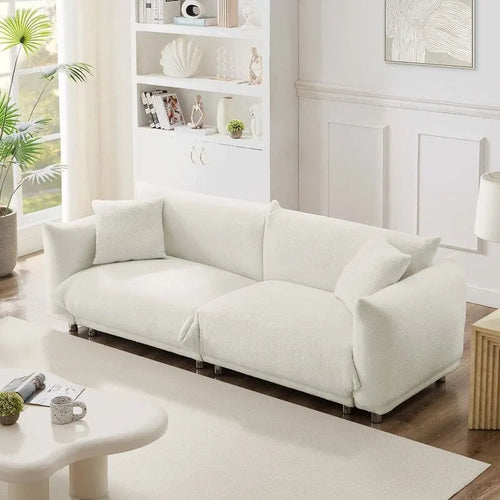 86.5-Inch White Velvet Sofa with Metal Legs