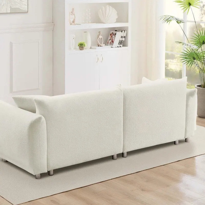 86.5-Inch White Velvet Sofa with Metal Legs