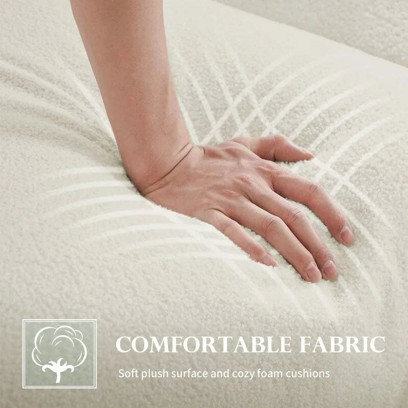 86.5-Inch White Velvet Sofa with Metal Legs