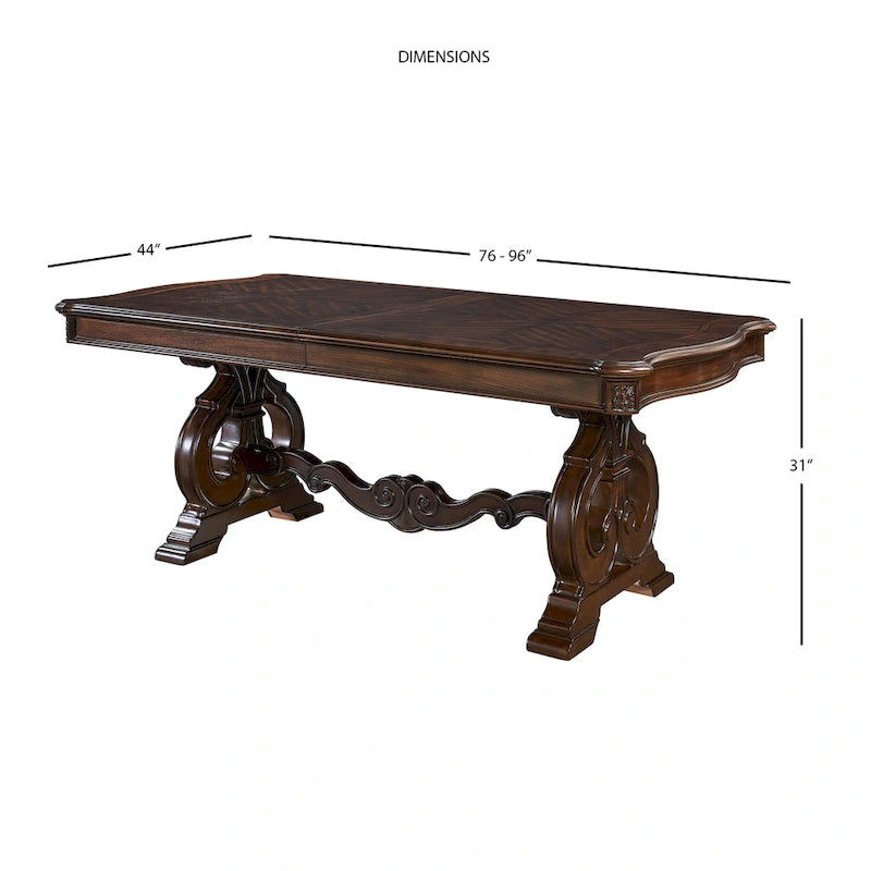 96-Inch Extendable Traditional Dining Table in Warm Pecan