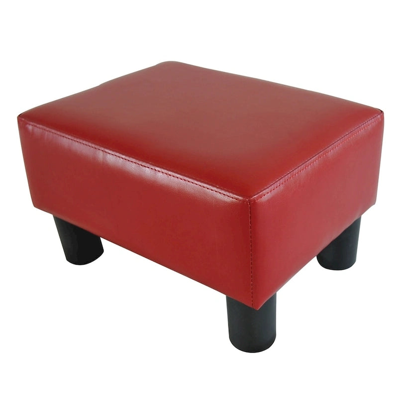 Small Red Faux Leather Ottoman