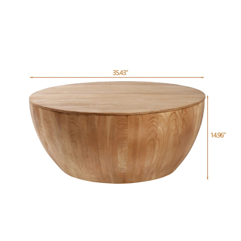 Vintage Barrel Coffee Table with Storage, Natural Wood