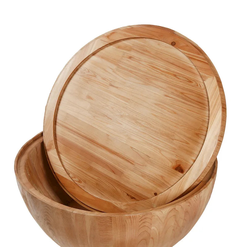 Vintage Barrel Coffee Table with Storage, Natural Wood