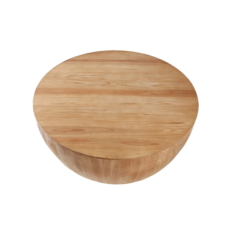 Vintage Barrel Coffee Table with Storage, Natural Wood