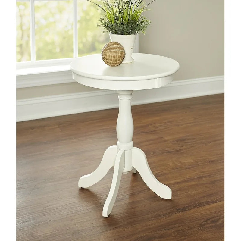 White Round End Table with Bentwood Skirt